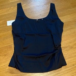 NWT Elie Tahari Sigourney Dbl Layer Silk Scoop Neck Tank Midnight Ink LG $198